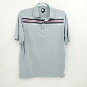 FootJoy Shirt Mens Large Blue Striped Performance Golf‎ Wicking Embroidered